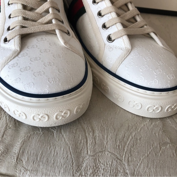 Gucci Tennis 1977 high top sneakers in white with web trim new in box men 10 - Picture 8 of 12